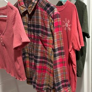 American Eagle Outfitters Women's Red Plaid Button-Down Shirt
